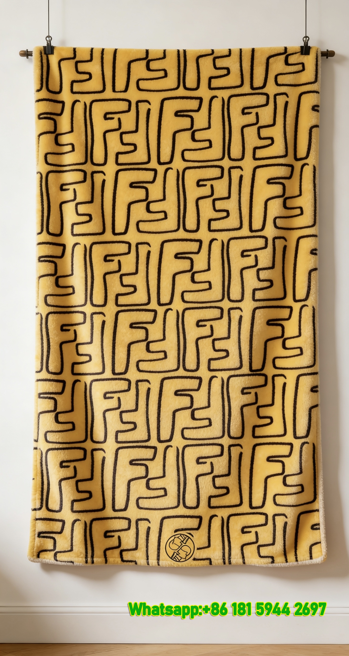 Fendi Yellow FF Monogram Flannel Throw Blanket IMG_9593